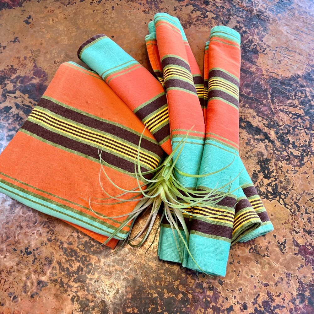 SALE!  Colorful Stripe Cotton Tablecloth & 4 Napkins